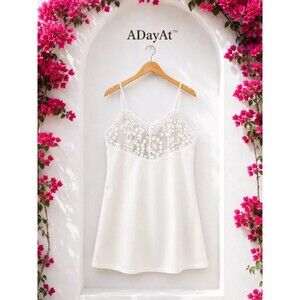 Kat The Label Ivory Floral Embroidered Lace Slip Dress Small S Lingerie Chemise